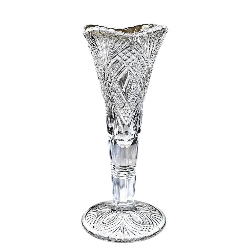 Vintage EAPG Art Clear Pressed Glass Flower Bud Vase 8 in Antique